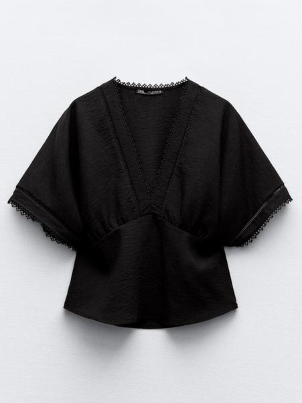 Zara Black Kimono Top with Lace Inserts